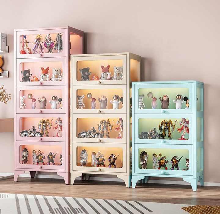 Modern 5-Tier Display Cabinet with Glass Doors Living Room Curio Cabinet for Collectibles Glass Display Case & Bookcase Shelves
