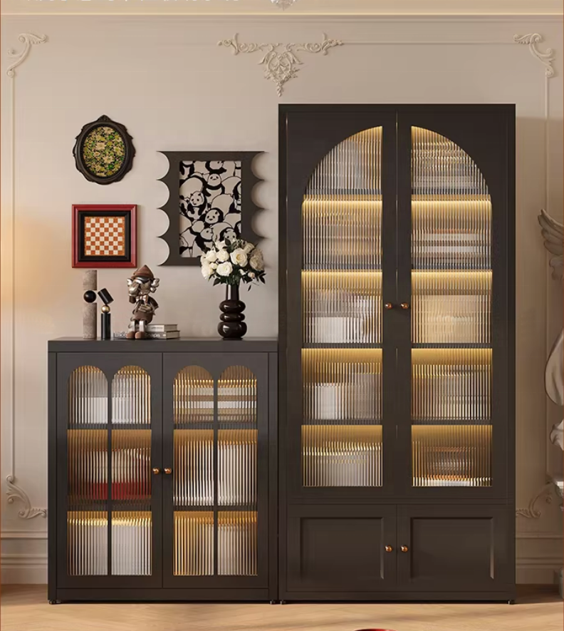 Modern Home Steel Wall-Mounted Living Room Bookcase,Luxury Glass Bookcase with Adjustable Shelves,Living Room Storage Bookshelf