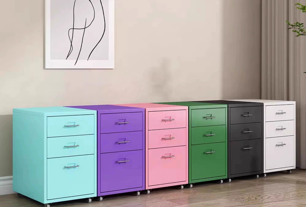 Modern Steel Metal File Cabinet 3 Drawers Office Large Capacity 3 Floor Drawer Color Vertical Mobile Steel File Storage Cabinets