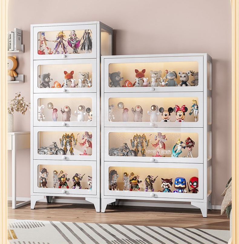 72" Modern Glass & Metal Display Cabinet with 5-Tier Adjustable Shelves Space-Saving Tall Storage for Living Room and Hotel Use