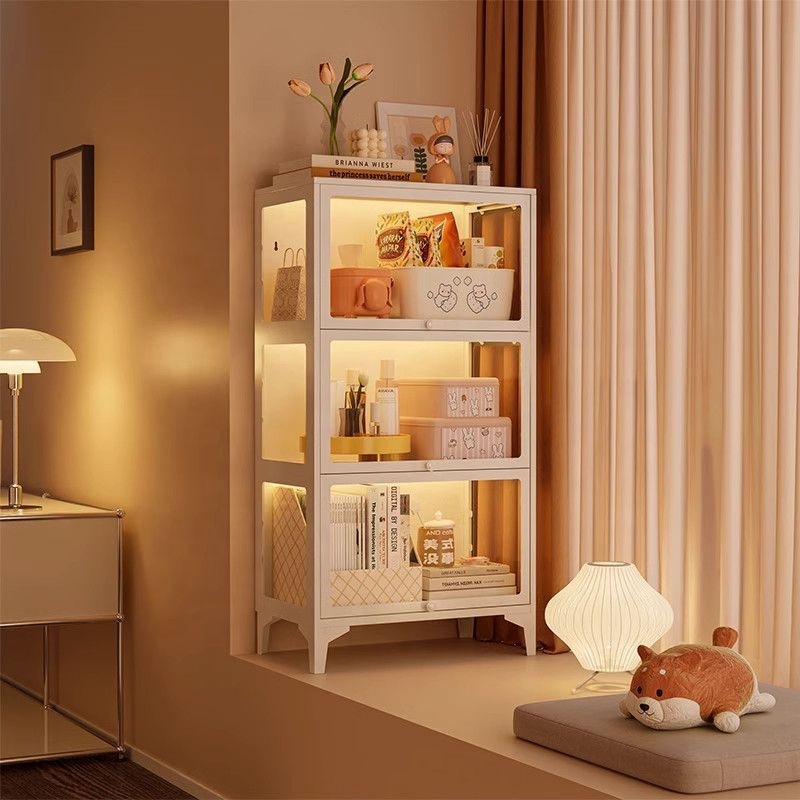 72" Modern Glass & Metal Display Cabinet with 5-Tier Adjustable Shelves Space-Saving Tall Storage for Living Room and Hotel Use