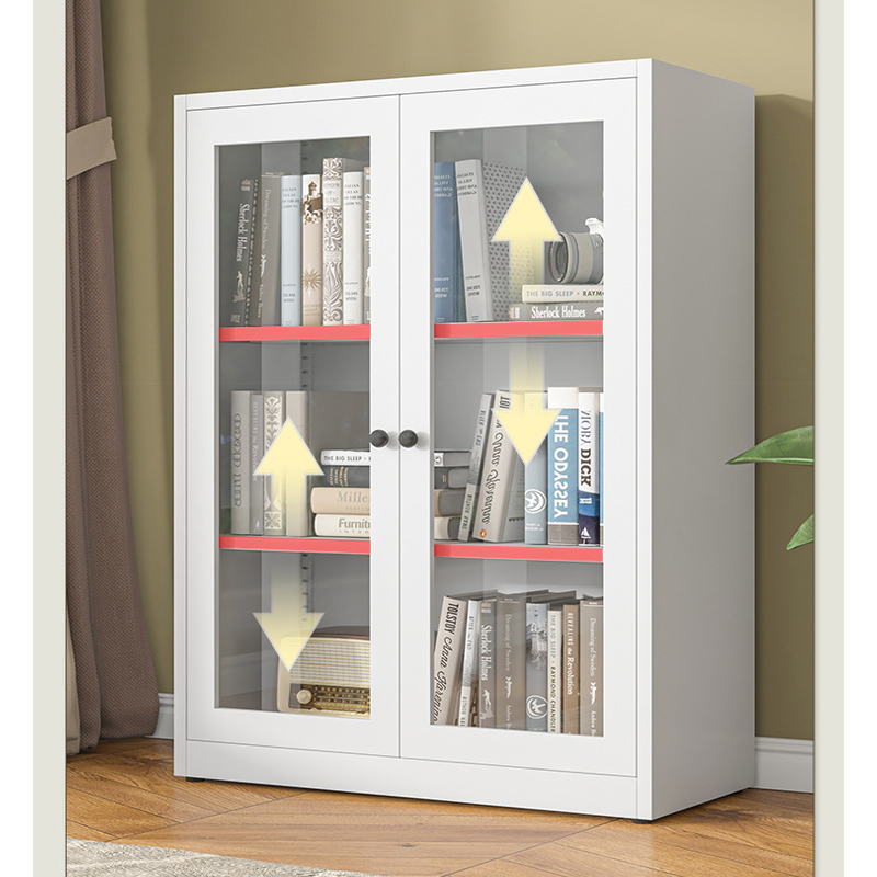 Customized Modern White Glass Door Display Bookcase High Quality Stainless Steel Storage for Living Contemporary Home Furniture
