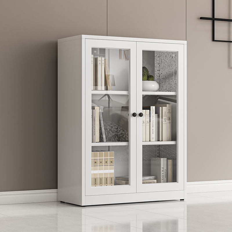 Customized Modern White Glass Door Display Bookcase High Quality Stainless Steel Storage for Living Contemporary Home Furniture