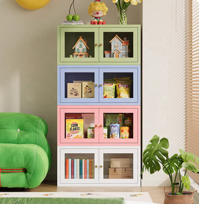 Small Steel Storage Cabinet with 2 Doors Modern Design for Apartment Living Room & Kitchen Durable Space-Saving Floor Organizer