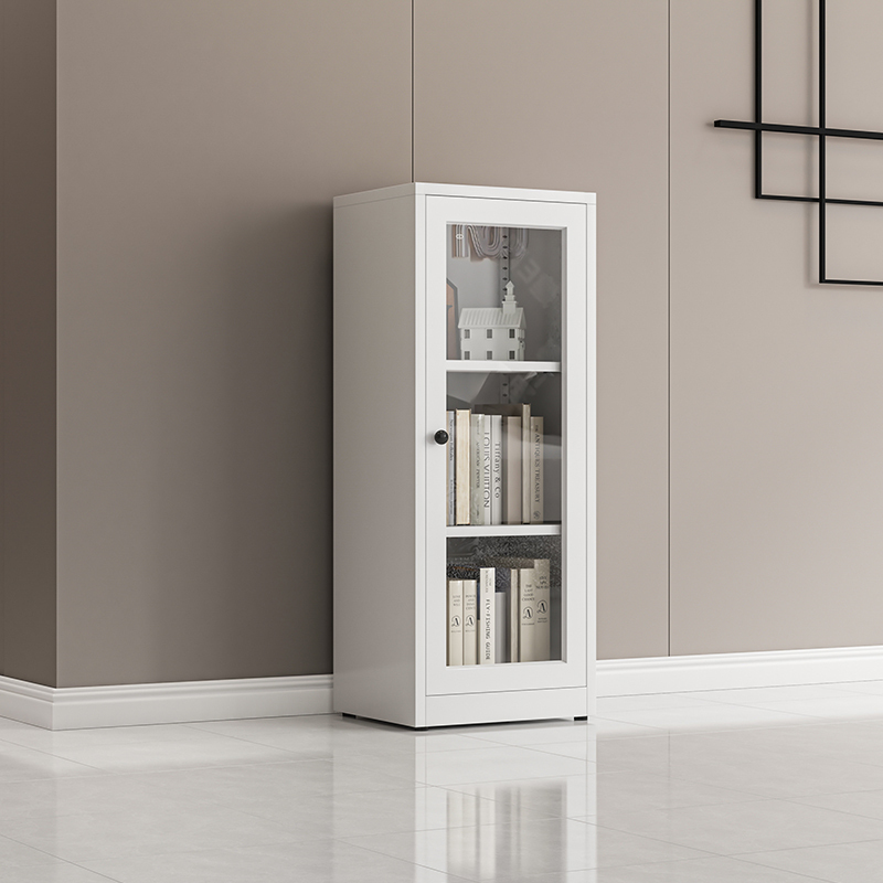 High Quality Modern Single Glass Door Bookcase 3 Tiers Big Capacity Stainless Steel Kitchen Cabinets Storage for Living Room