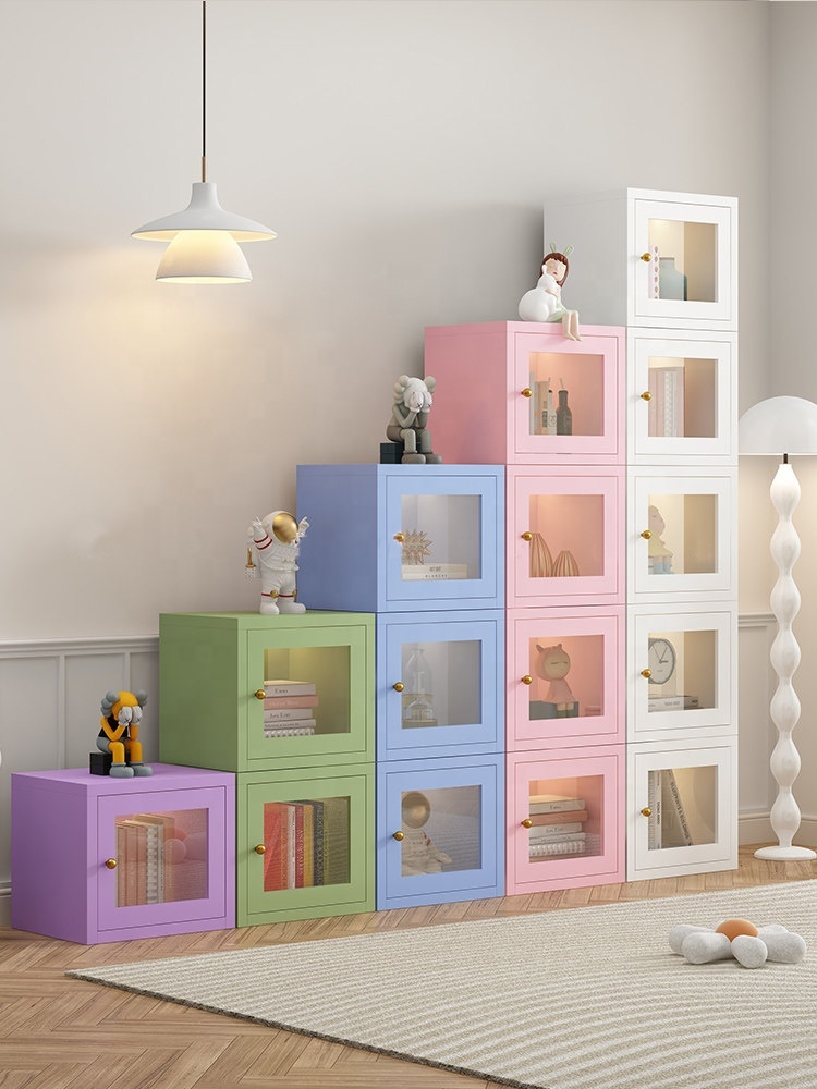 Modern Steel Small Bookshelf Glass Doors Space-Saving Wall Mount Storage Cabinet for Living Room Bedroom Home Office School