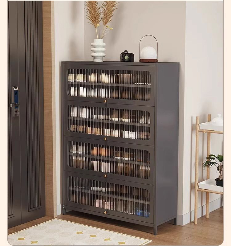 Durable 3 Tier Metal Shoe Storage Cabinet with Door Modern Design for Living Room & Workshop up to 11 Pair Capacity
