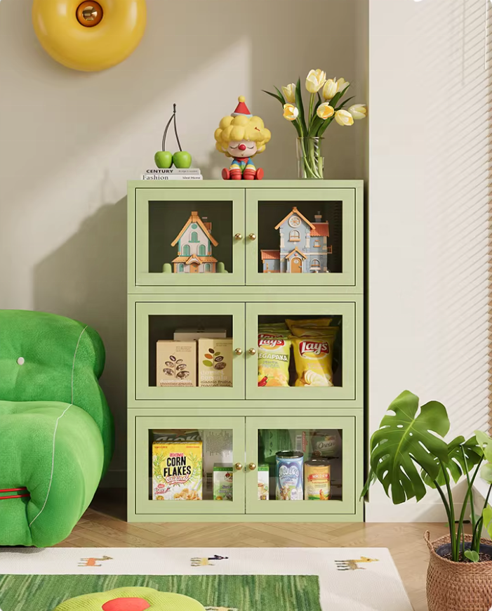Small Steel Storage Cabinet with 2 Doors Modern Design for Apartment Living Room & Kitchen Durable Space-Saving Floor Organizer
