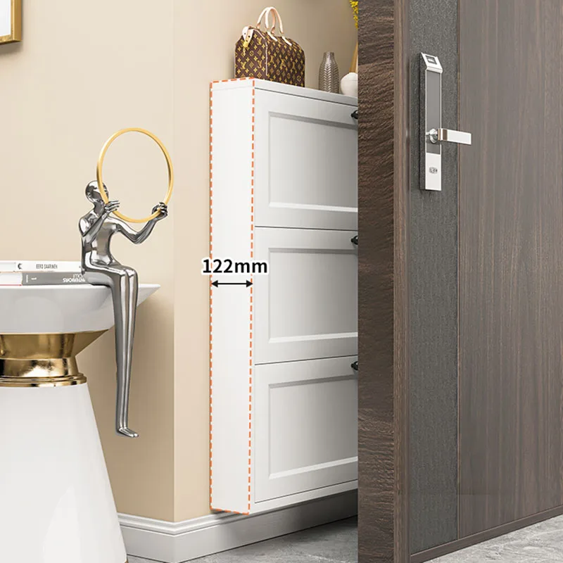Shoe Cabinet with 4 Flip Drawers & Adjustable Shelf, Narrow Shoe Storage Organizer for Entryway Hallway, Space-Saving Design