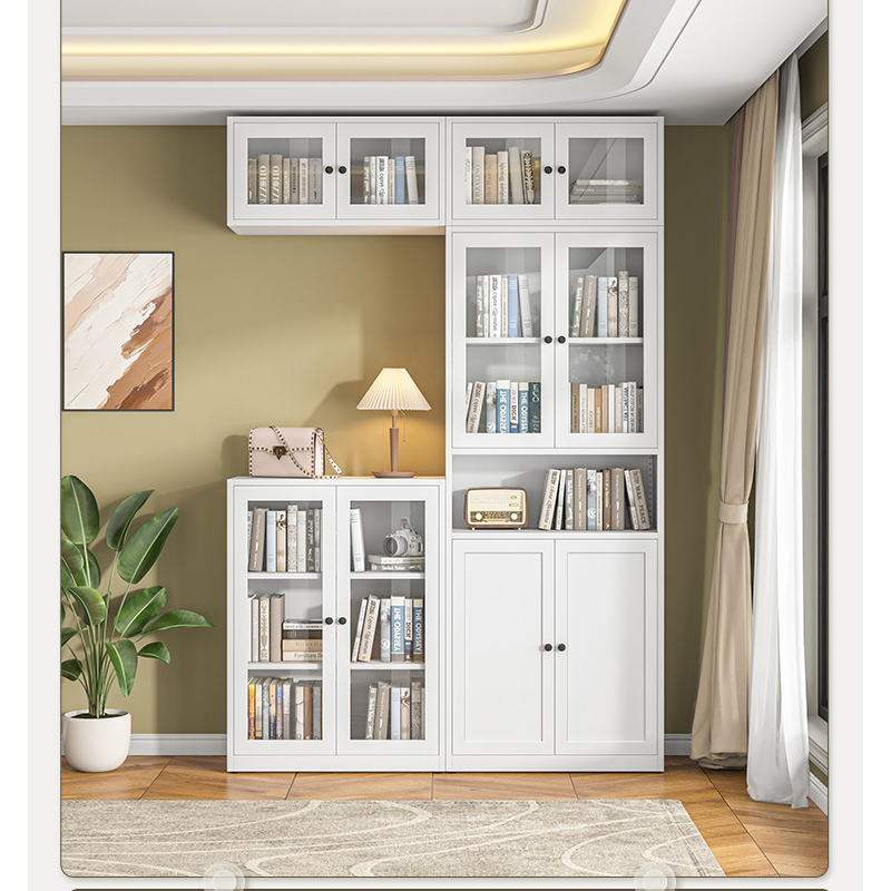Customized Modern White Glass Door Display Bookcase High Quality Stainless Steel Storage for Living Contemporary Home Furniture