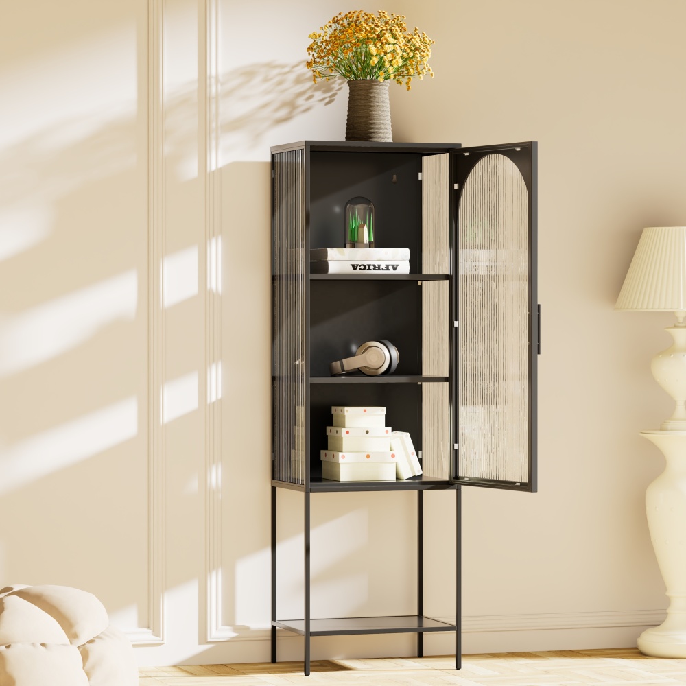 Tall Slim 3-Tier Narrow Freestanding Adjustable Shelves Steel Storage Cabinet for Apartment Home Furniture Modern Living Room