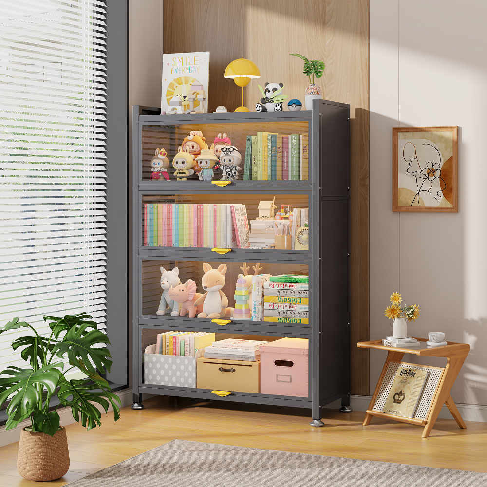 5-Tier Glass Door Display Cabinet with Adjustable Shelves Freestanding Modern Living Room Furniture Durable Steel Construction