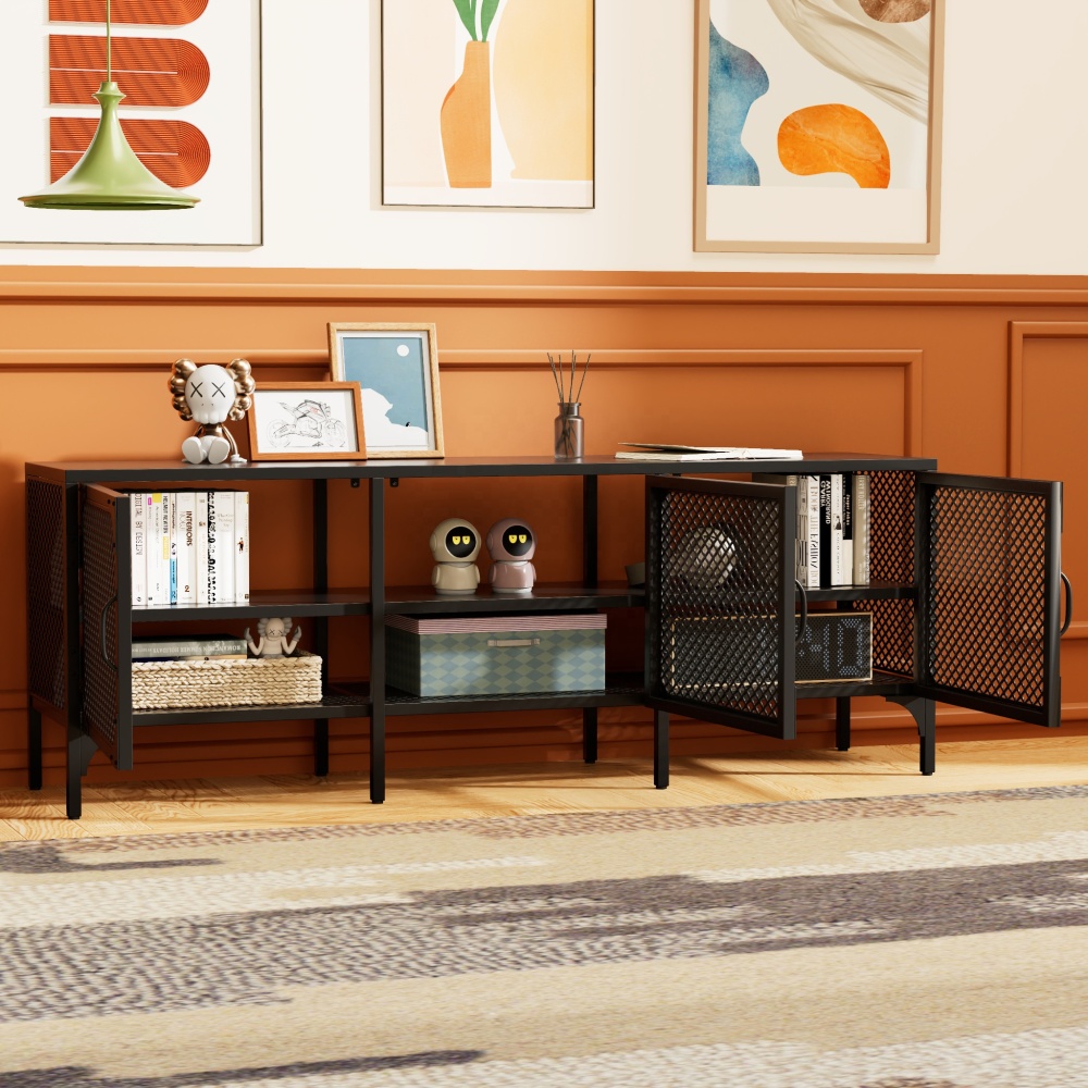Metal Storage Cabinet with Flat Panel Doors Home Furniture for Apartment Use Modern Design Kitchen & Living Room Storage