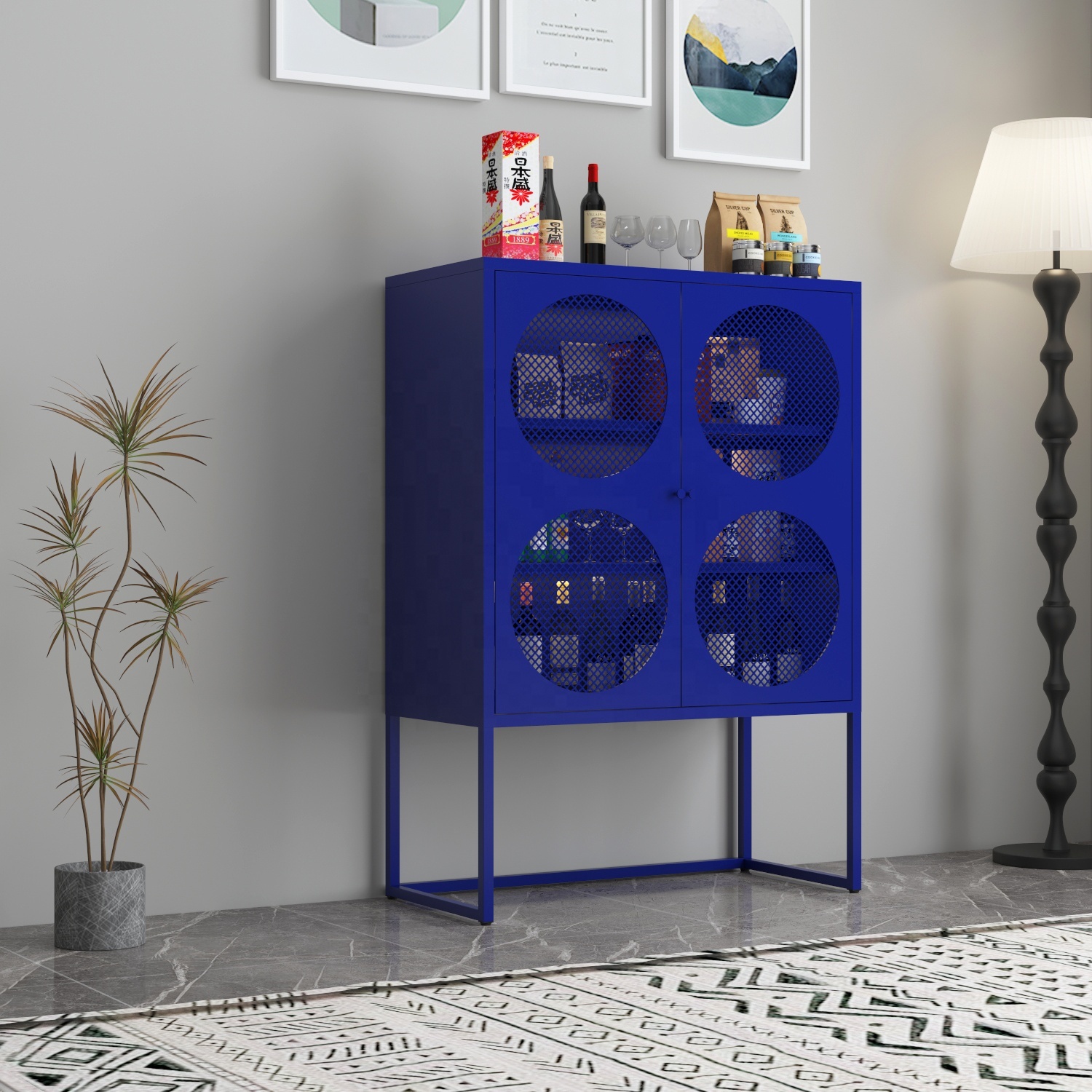 Modern Thickened Cold-Rolled Steel Storage Cabinet Adjustable Shelves Small Buffet Sideboard for Home Bar Apartment Use Flat