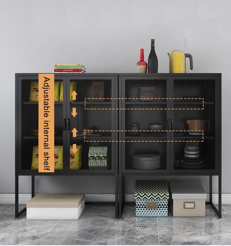 Modern Thickened Cold-Rolled Steel Storage Cabinet Adjustable Shelves Small Buffet Sideboard for Home Bar Apartment Use Flat