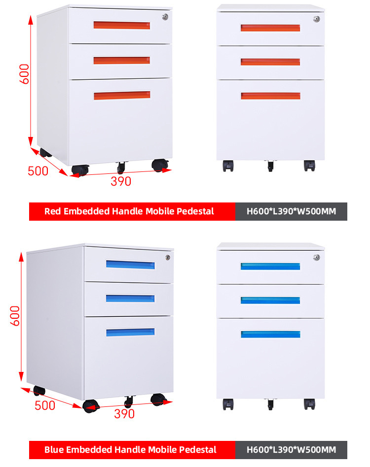 3 Drawer Adjustable File Cabinet Lock Metal Desk Rolling Cabinet for Home Office School Outdoor Use Fits Letter/Legal/A4 Size