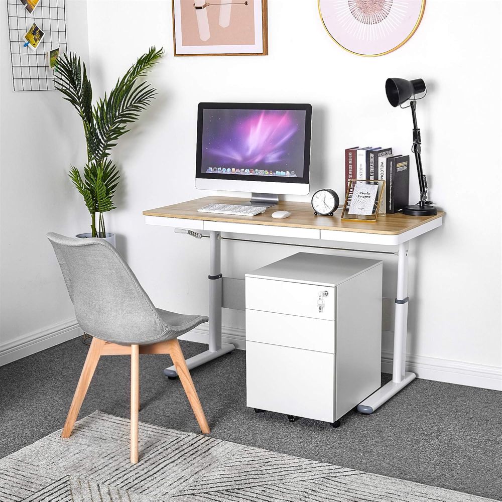 Contemporary 3-Drawer Portable File Cabinet Pre-Built Office Storage with Keys Wheels Metal Steel Filing Office Drawers