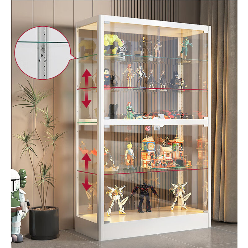 4-Tier Glass Modern Display Cabinet for Living Room & Hotel Use Bookcase Collectibles Storage Space-Saving with Door