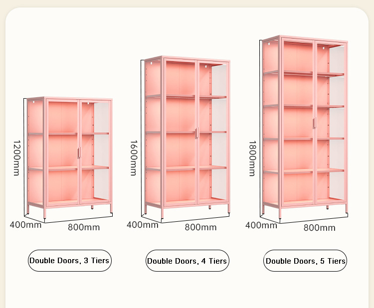 Modern Display Storage Cabinet Glass Door Metal Curio Cabinet 5 Adjustable Shelves HD Tempered Glass Living Room Display Case