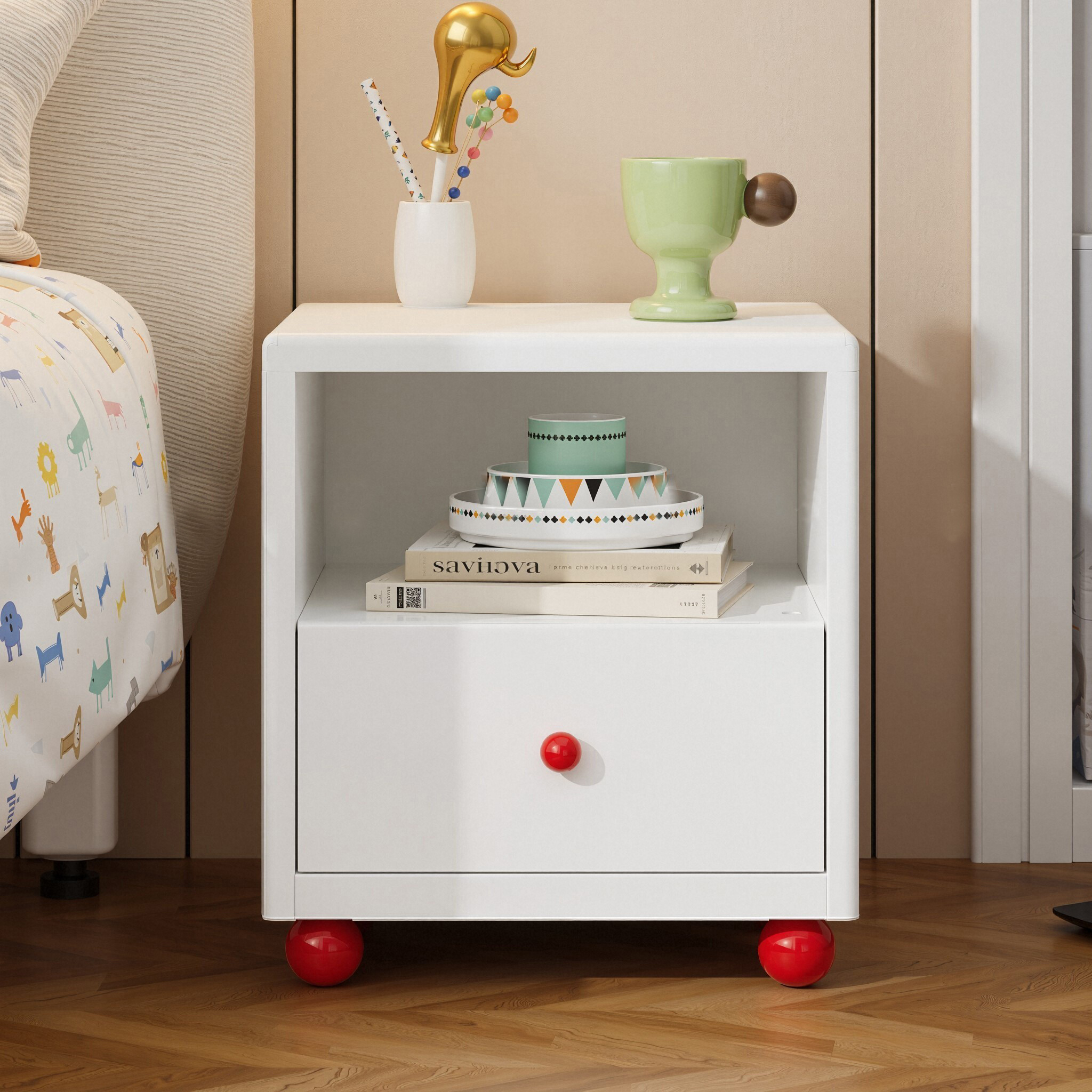 Modern Metal Bedside Nightstand with 2 Drawers & Open Shelf Storage for Bedroom & Living Room Small Spaces