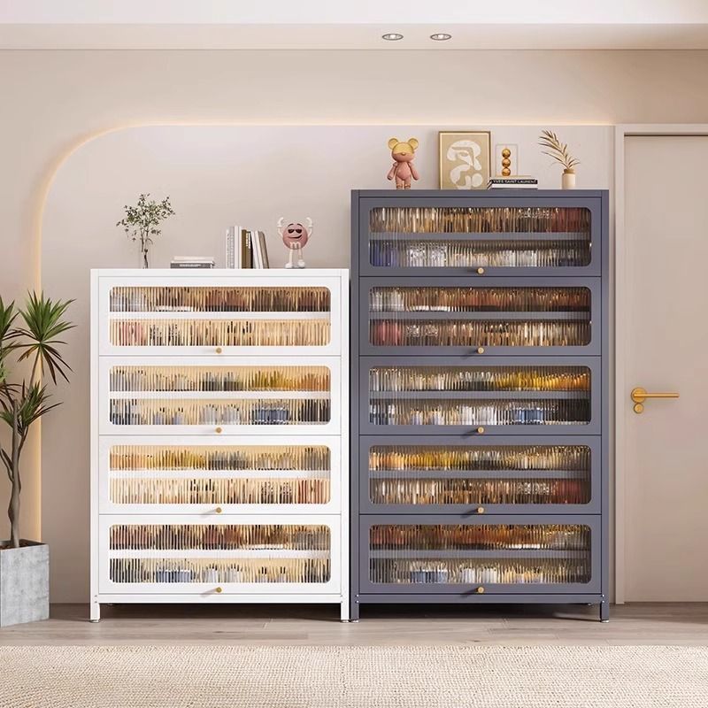 Durable 3 Tier Metal Shoe Storage Cabinet with Door Modern Design for Living Room & Workshop up to 11 Pair Capacity