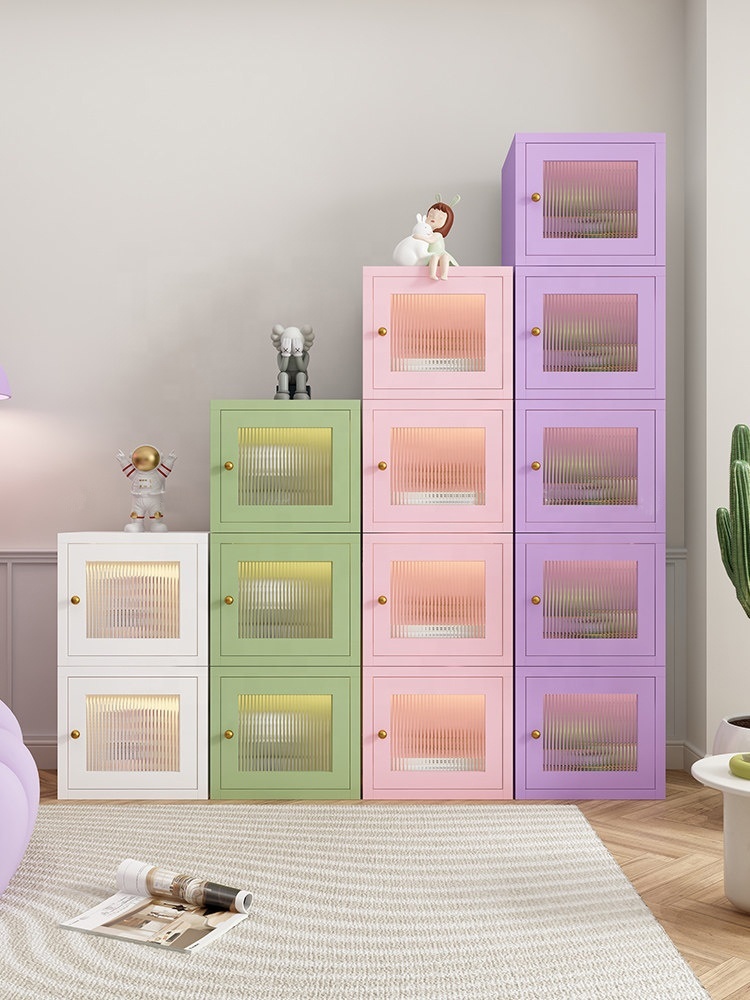 Modern Steel Small Bookshelf Glass Doors Space-Saving Wall Mount Storage Cabinet for Living Room Bedroom Home Office School