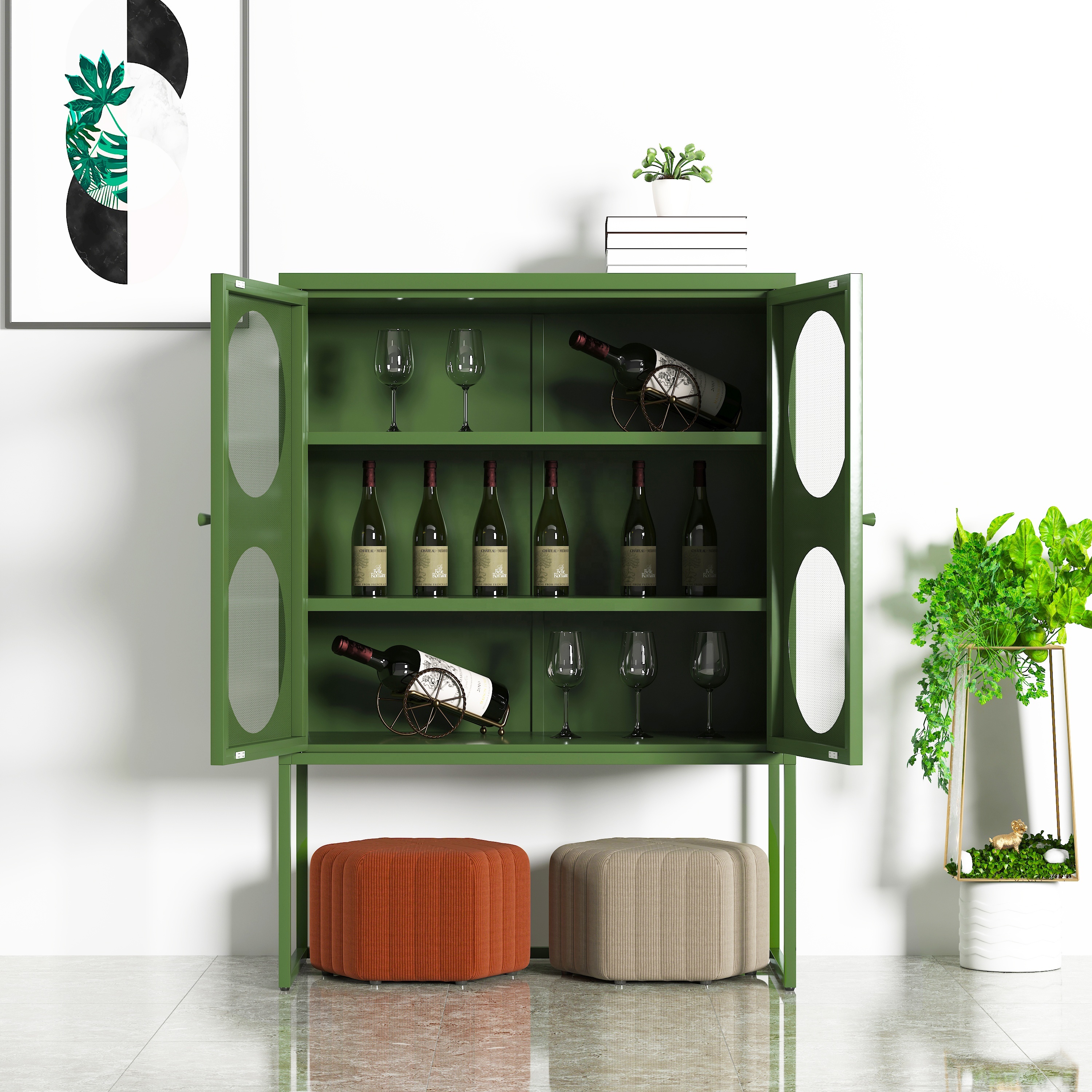 Modern Thickened Cold-Rolled Steel Storage Cabinet Adjustable Shelves Small Buffet Sideboard for Home Bar Apartment Use Flat