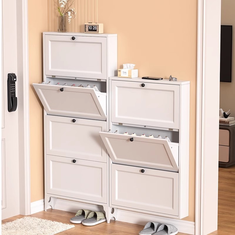 Shoe Cabinet with 4 Flip Drawers & Adjustable Shelf, Narrow Shoe Storage Organizer for Entryway Hallway, Space-Saving Design