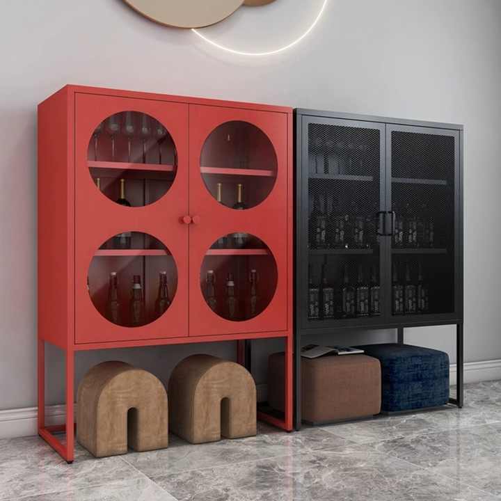 Modern Thickened Cold-Rolled Steel Storage Cabinet Adjustable Shelves Small Buffet Sideboard for Home Bar Apartment Use Flat