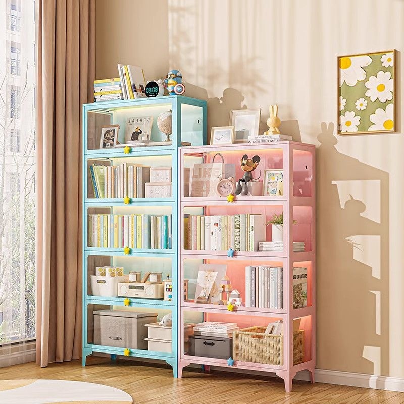 Modern 5-Tier Display Cabinet with Glass Doors Living Room Curio Cabinet for Collectibles Glass Display Case & Bookcase Shelves