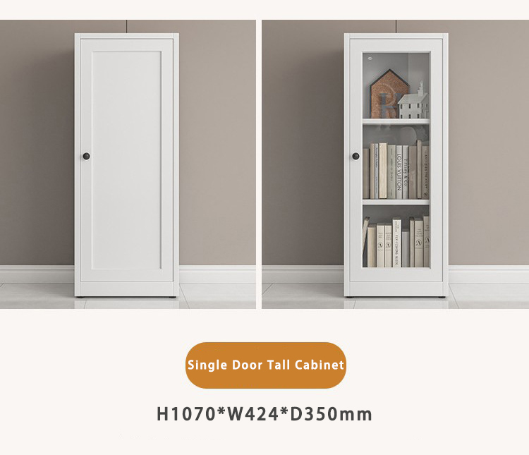 High Quality Modern Single Glass Door Bookcase 3 Tiers Big Capacity Stainless Steel Kitchen Cabinets Storage for Living Room