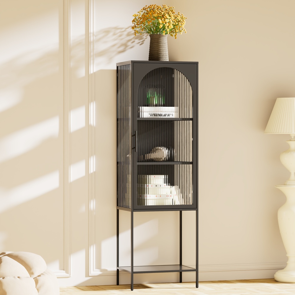 Tall Slim 3-Tier Narrow Freestanding Adjustable Shelves Steel Storage Cabinet for Apartment Home Furniture Modern Living Room