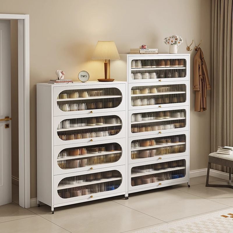 Durable 3 Tier Metal Shoe Storage Cabinet with Door Modern Design for Living Room & Workshop up to 11 Pair Capacity