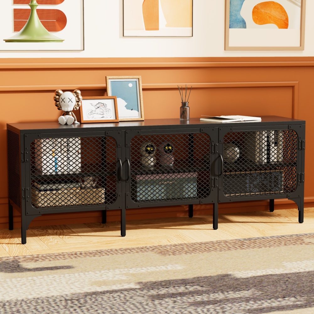Metal Storage Cabinet with Flat Panel Doors Home Furniture for Apartment Use Modern Design Kitchen & Living Room Storage