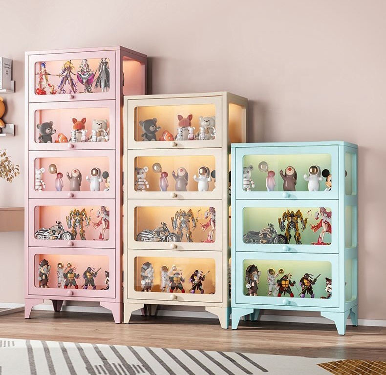 Modern 5-Tier Display Cabinet with Glass Doors Living Room Curio Cabinet for Collectibles Glass Display Case & Bookcase Shelves