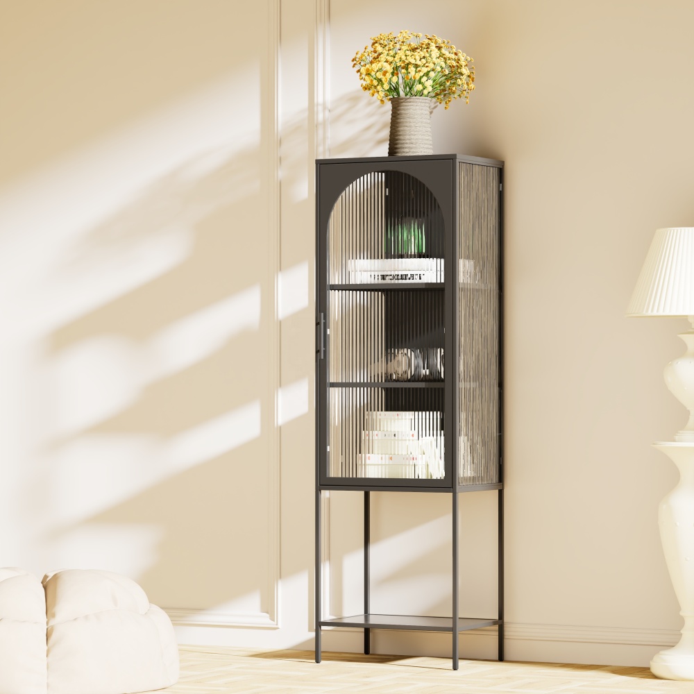 Tall Slim 3-Tier Narrow Freestanding Adjustable Shelves Steel Storage Cabinet for Apartment Home Furniture Modern Living Room