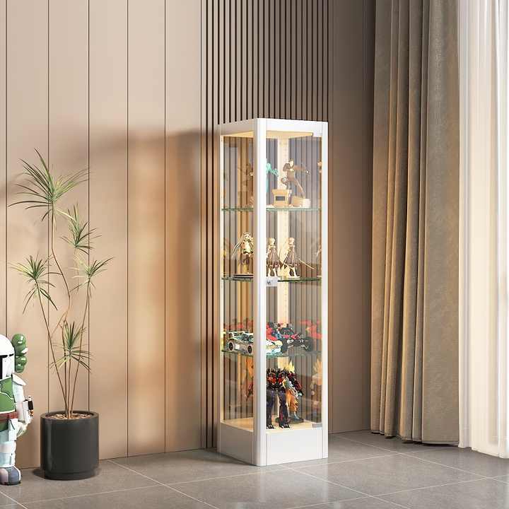 4-Tier Glass Modern Display Cabinet for Living Room & Hotel Use Bookcase Collectibles Storage Space-Saving with Door