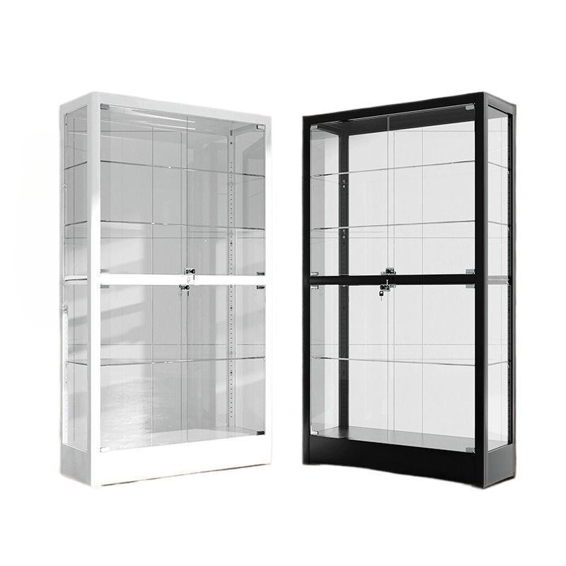 5-Tier Black Glass Display Cabinet with Doors 4-Shelf Bookcase for Collectibles Space-Saving Living Room Glass Storage Case