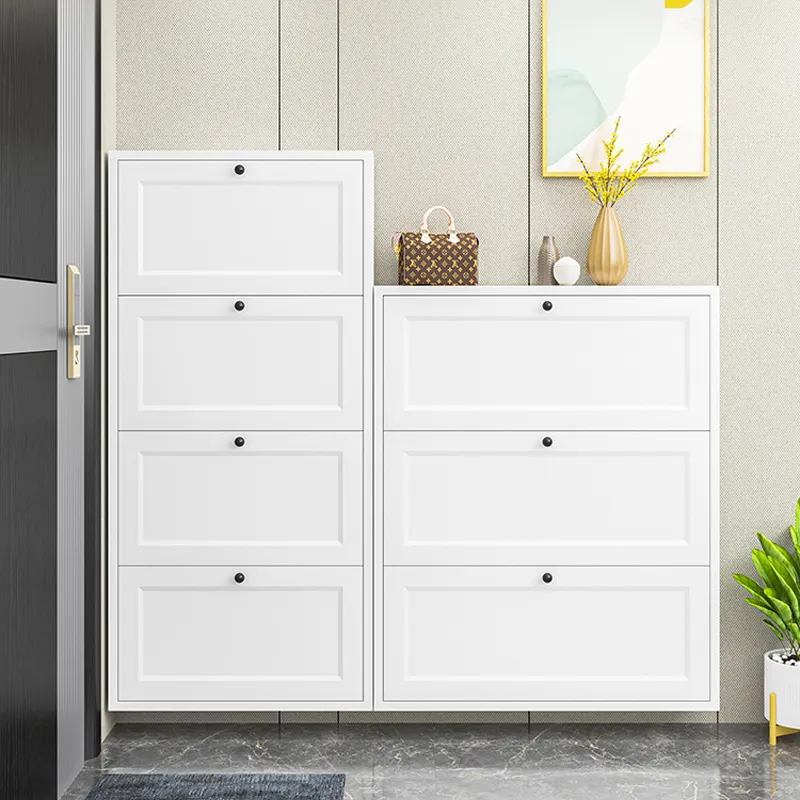 Shoe Cabinet with 4 Flip Drawers & Adjustable Shelf, Narrow Shoe Storage Organizer for Entryway Hallway, Space-Saving Design