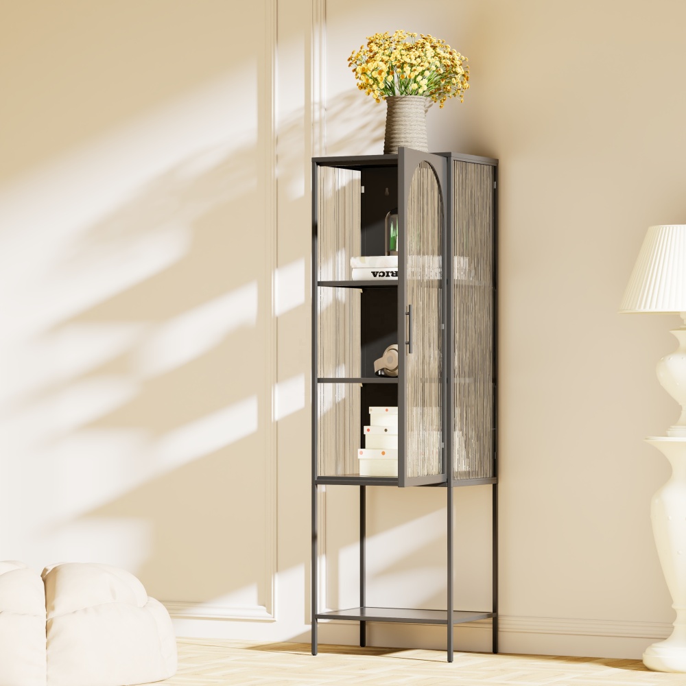 Tall Slim 3-Tier Narrow Freestanding Adjustable Shelves Steel Storage Cabinet for Apartment Home Furniture Modern Living Room