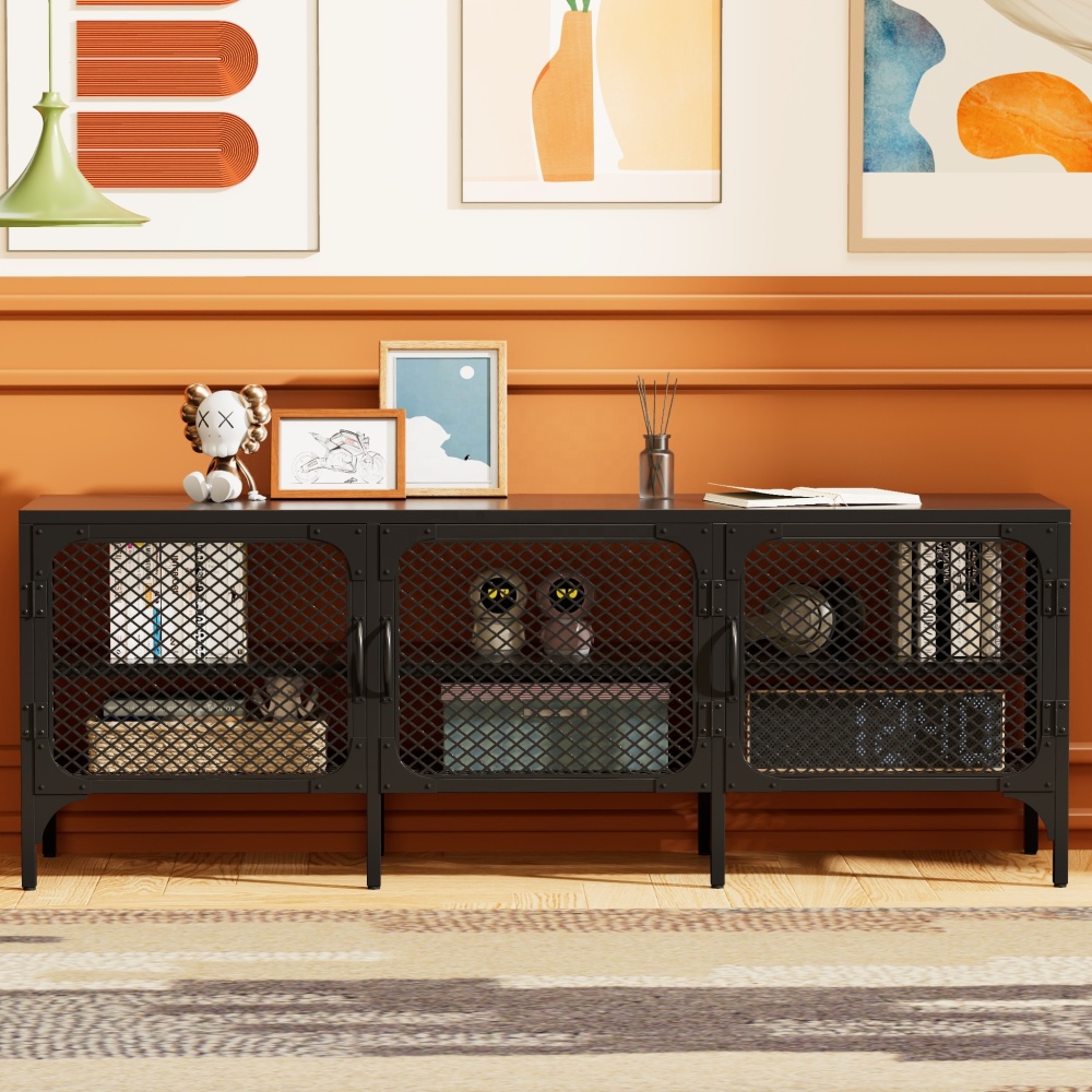 Metal Storage Cabinet with Flat Panel Doors Home Furniture for Apartment Use Modern Design Kitchen & Living Room Storage