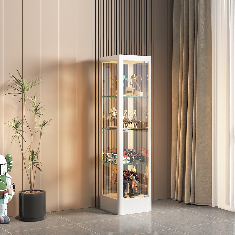 4-Tier Glass Modern Display Cabinet for Living Room & Hotel Use Bookcase Collectibles Storage Space-Saving with Door