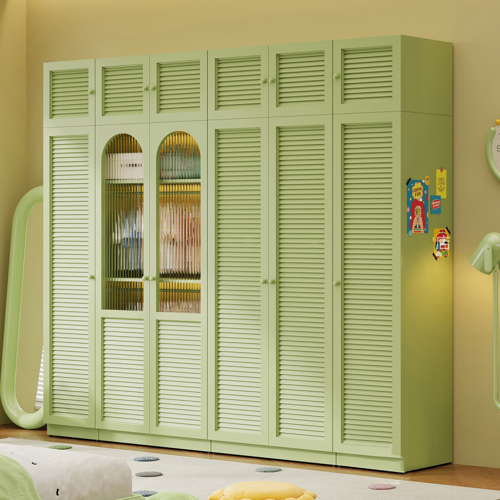 Steel Wardrobe Closet 4 Doors Modern Bedroom Armoire Freestanding Clothes Storage Adjustable Space-Saving Large Capacity Hanging