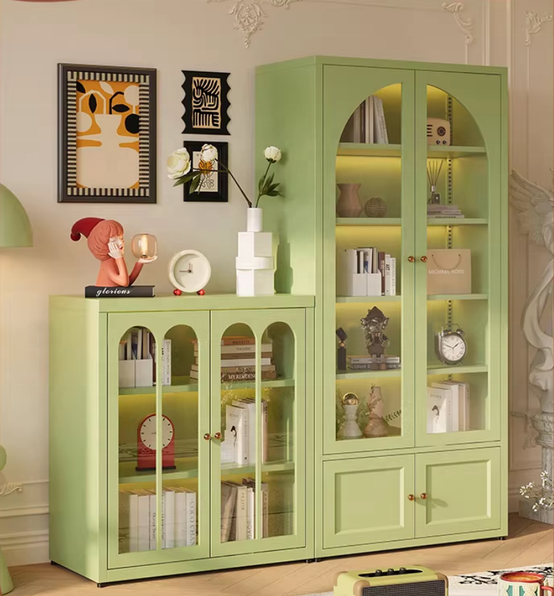 Modern Home Steel Wall-Mounted Living Room Bookcase,Luxury Glass Bookcase with Adjustable Shelves,Living Room Storage Bookshelf