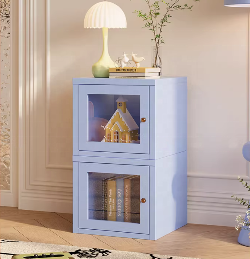 Modern Steel Small Bookshelf Glass Doors Space-Saving Wall Mount Storage Cabinet for Living Room Bedroom Home Office School