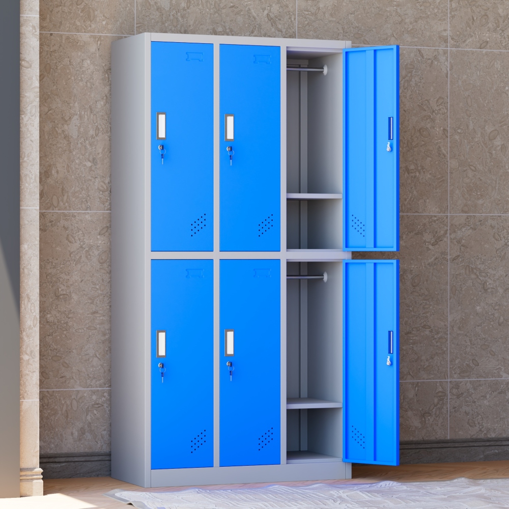 6-Door Steel Iron Wardrobe Gym School Student Employee Closet Clothes Storage Cabinet Metal Changing Room Locker for Offices