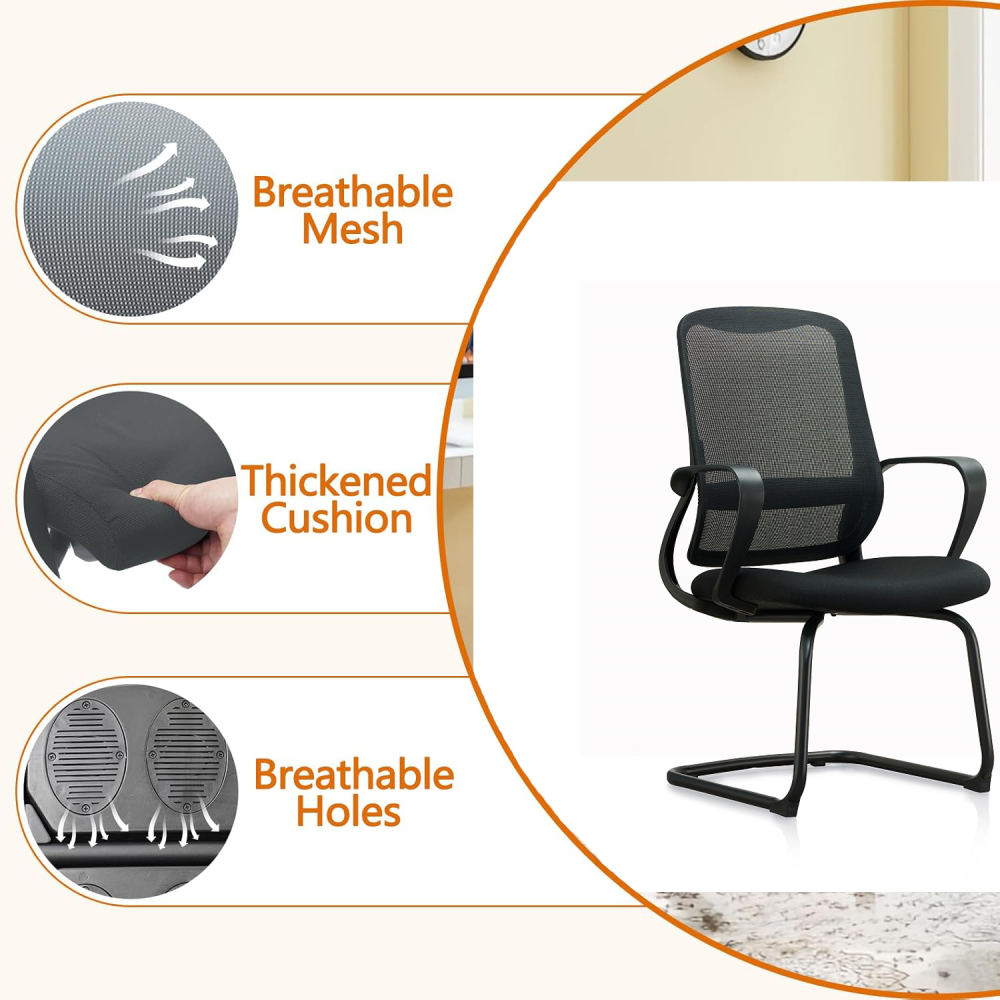 Low-Priced Black Bow Leg Ergonomic Mesh Chair Adjustable Armrests Modern Powder Coating Stacking for VIP Visitor Meeting Feature