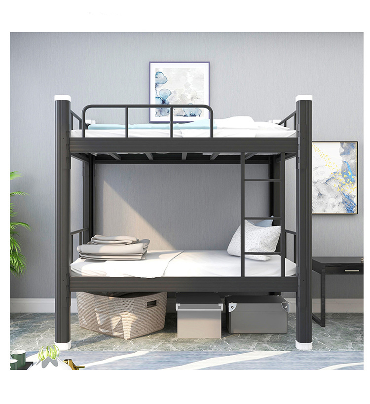 Modern Twin Over Twin Bunk Beds for Kids Teens Adults Flat Ladder & High Guardrail Metal Bed with Stairs for Hotels Dormitories