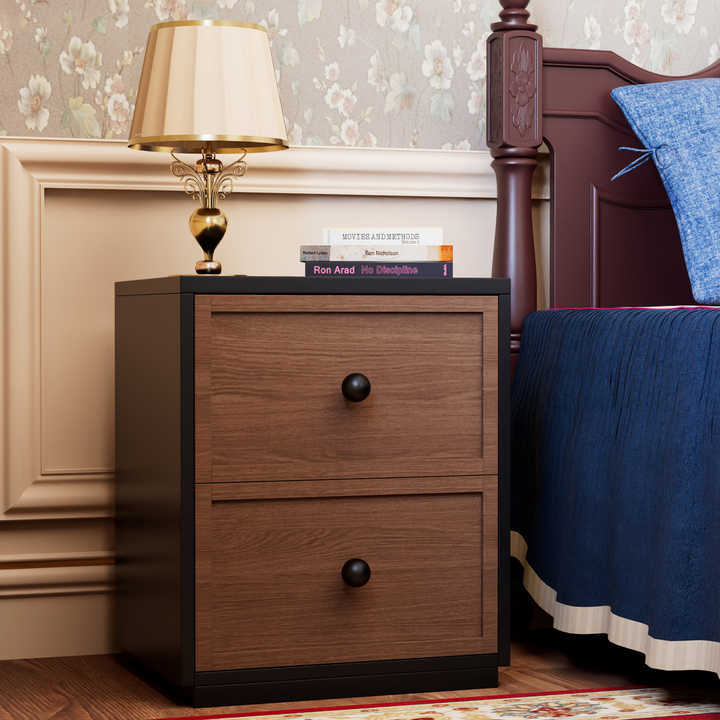 Mid Century Modern Metal Nightstand with 2 Drawers Bedroom & Dining End Table