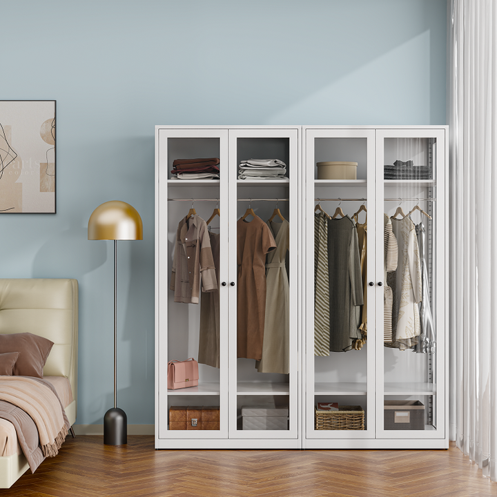Modern High Quality Metal Gardrop Bedroom Furniture Luxury Double Door Closet Clothes Bedroom Wardrobes Hot Sale Steel Furniture